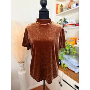Impressions Brown Velvet Mock Neck Tee Large Soft Glam Latte Core